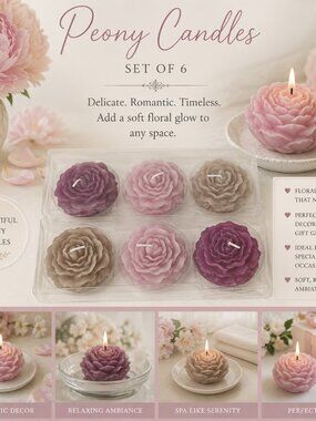 6 peony candles